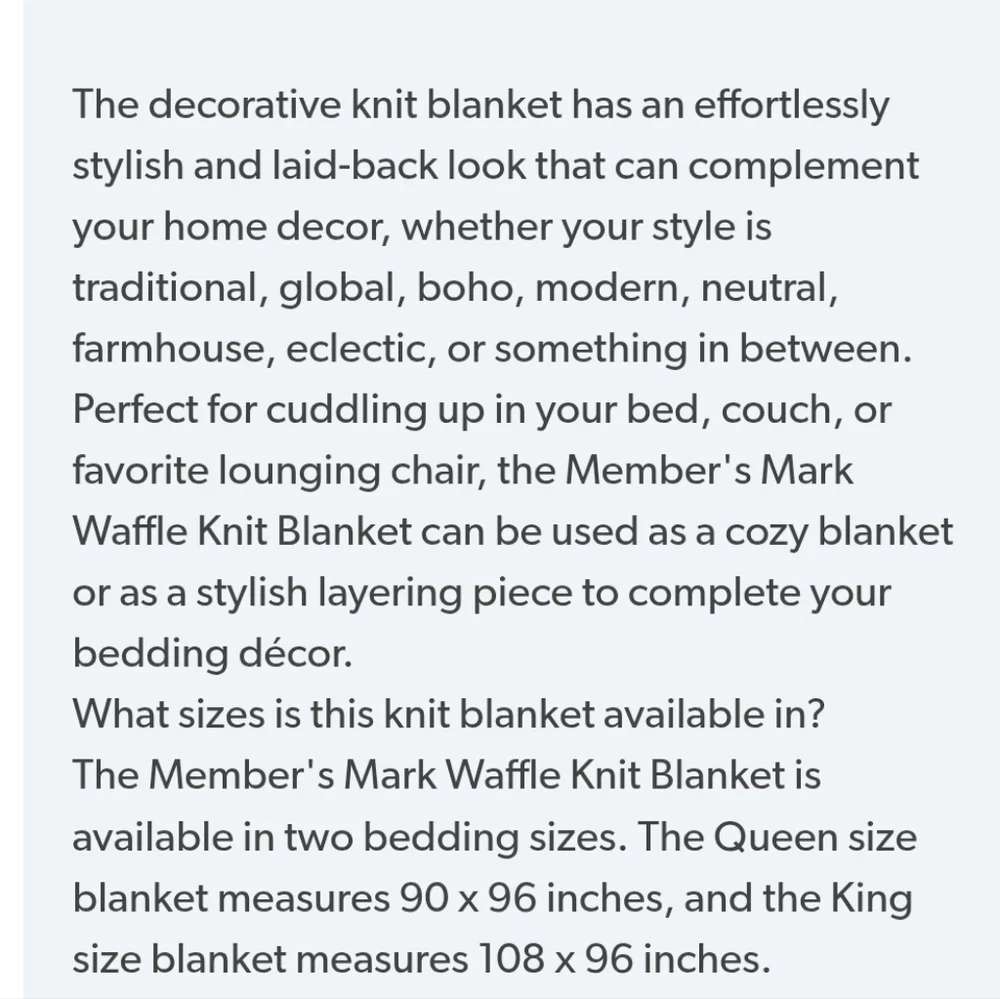 Member’s Mark Hotel Waffle Knit King Size White Blanket Coverlet Bedspread NWT